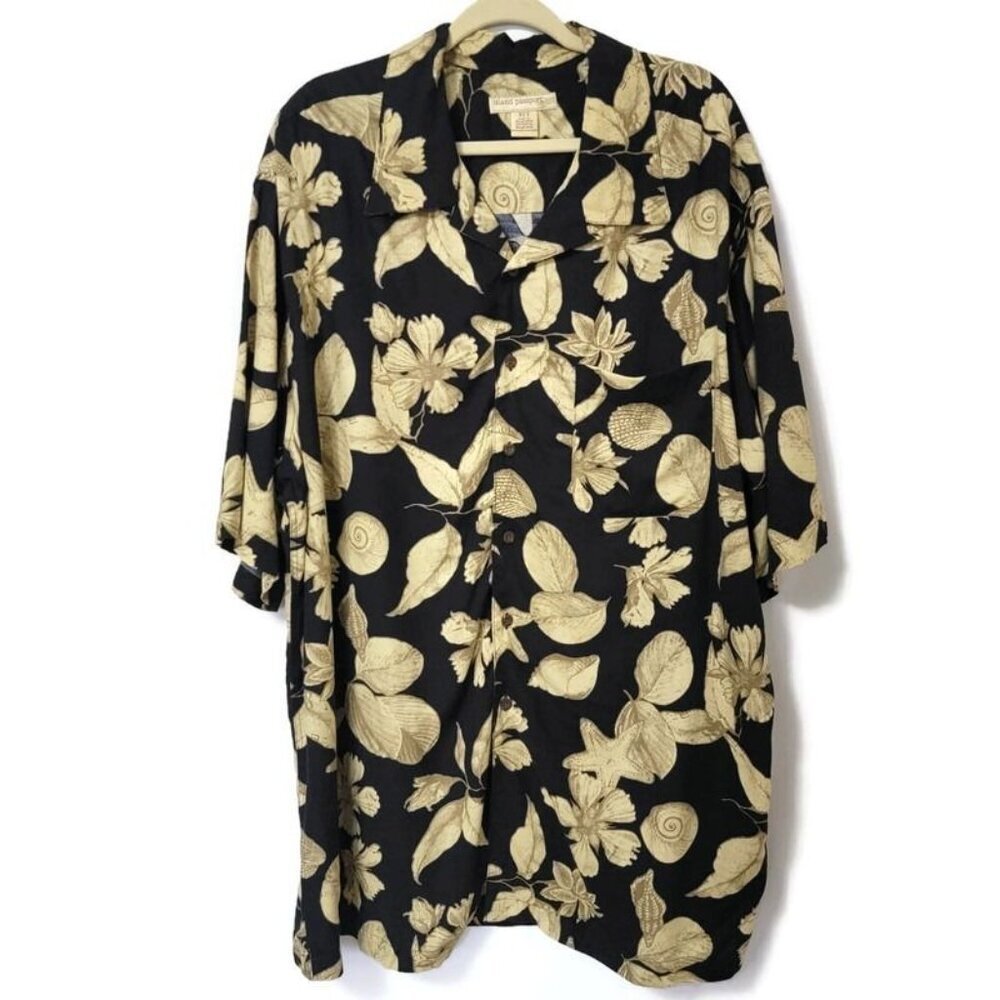 Island Passport Hawaiian Tropical Beachy Botanical Floral Button Down Shirt XLT